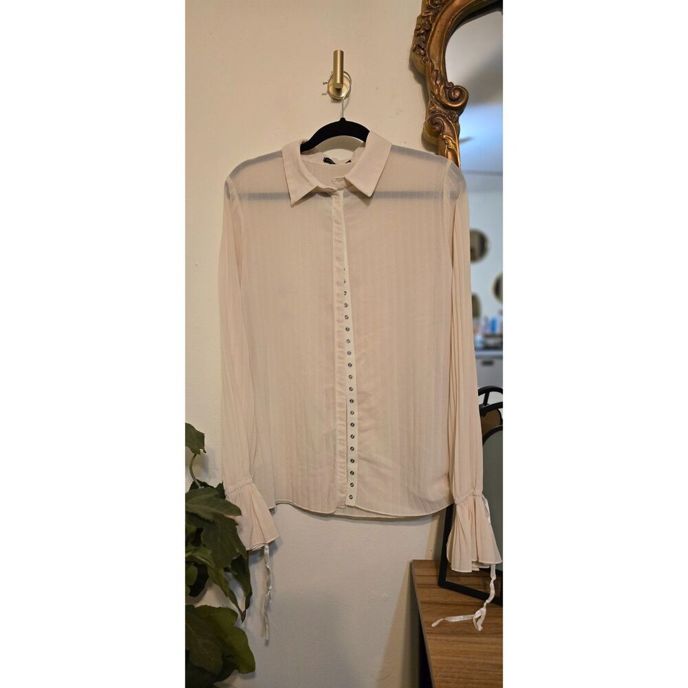 Shein Pleated Sheer Button Top | Size M